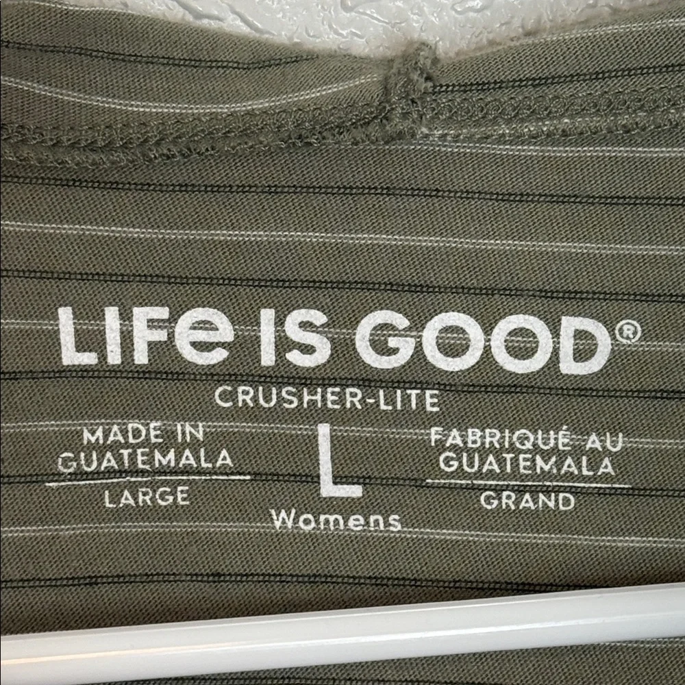 Life Is Good Women's Green Long Sleeve Hooded Stripe Flower Crusher Tee Large - Picture 2 of 5